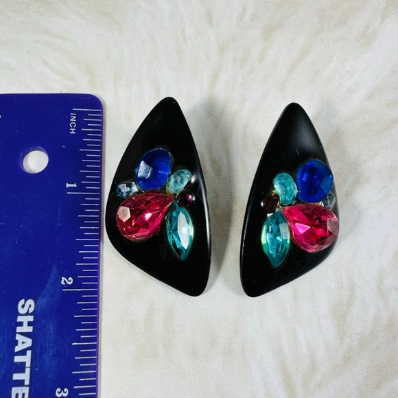 WOW! Vintage 80s rhinestone encrusted clip on statement earrings RARE - Picture 2 of 4